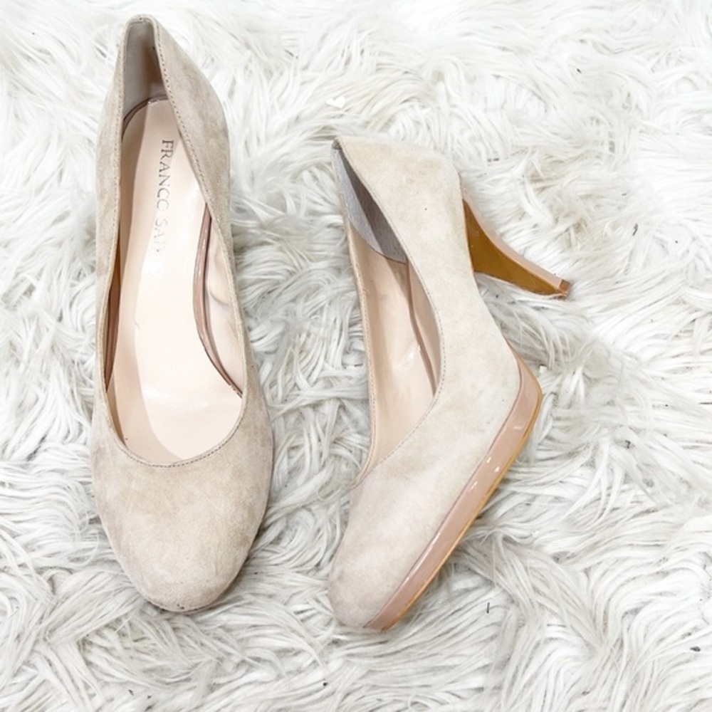 FRANCO Sarto Patent Leather Heel Nude Suede Pump Classic Platform size 9.5